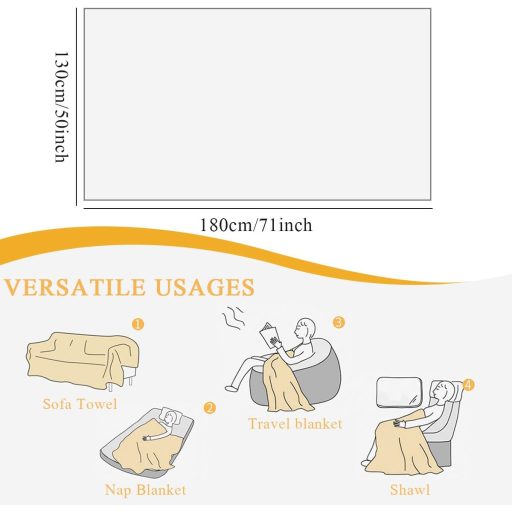 Husă de canapea din bumbac HAMON, 130x180cm, Albă, Lavabilă, Plaid de o persoană, Pentru copii și animale de companie