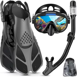   Set de scufundări 3 în 1 Lealinga cu labe de înot reglabile, mască anti-scurgeri și snorkel uscat