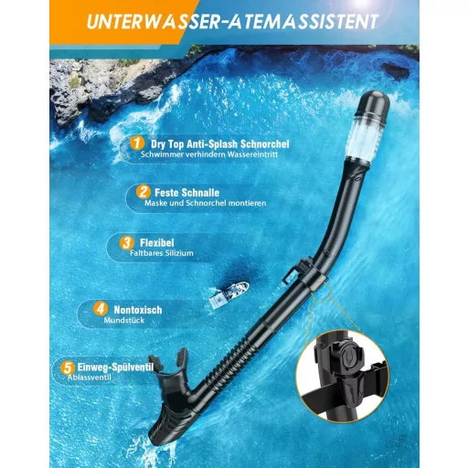 Set de scufundări 3 în 1 Lealinga cu labe de înot reglabile, mască anti-scurgeri și snorkel uscat