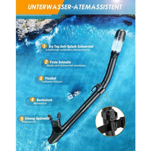 Lealinga 3 az 1-ben búvárkészlet állítható úszólábakkal, anti-szivárgás maszk és száraz snorkel