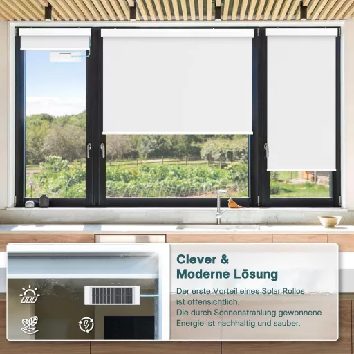 Solárna roleta DENFOON s diaľkovým ovládaním, tepelnoizolačná, zatemňovacia, biela, 170 x 100 cm