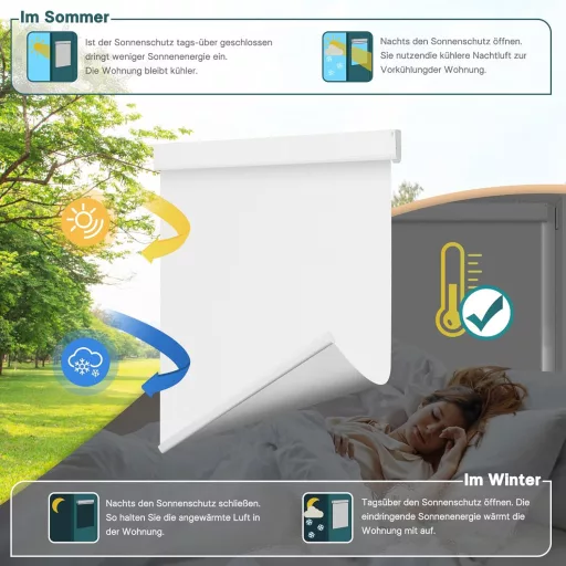 Solárna roleta DENFOON s diaľkovým ovládaním, tepelnoizolačná, zatemňovacia, biela, 170 x 100 cm