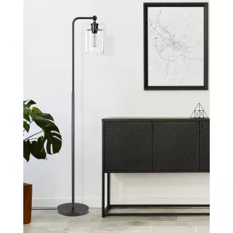   EDISHINE Stojacia lampa s otočným skleneným tienidlom - Čierna priemyselná podlahová lampa s nožným vypínačom, päticou E27 a 6W LED žiarovkou do obývačky, pracovne