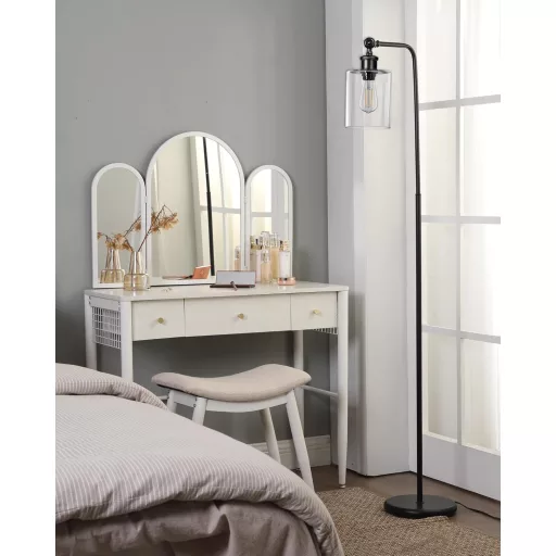 EDISHINE Állólámpa Forgatható Üveg Búrával - Fekete Ipari Padlólámpa Lábkapcsolóval, E27 Foglalattal, 6W LED Izzóval Nappaliba, Dolgozószobá