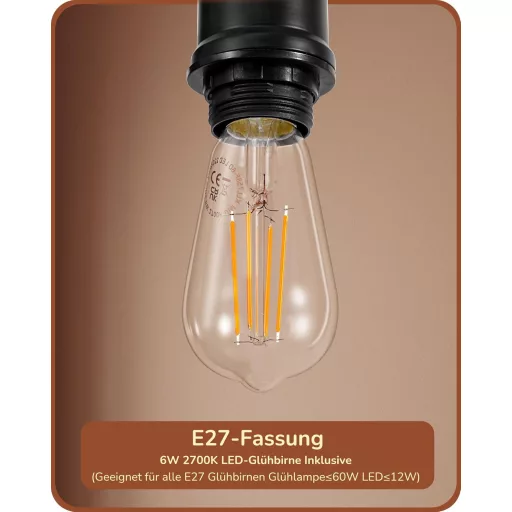 EDISHINE Stojacia lampa s otočným skleneným tienidlom - Čierna priemyselná podlahová lampa s nožným vypínačom, päticou E27 a 6W LED žiarovkou do obývačky, pracovne