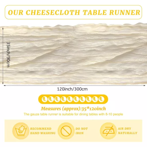 BOUBONI Bézs Cheesecloth Asztali Futó 90x300cm Boho Gáz Esküvő Születésnap