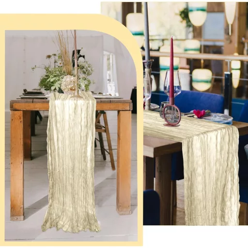 BOUBONI Bézs Cheesecloth Asztali Futó 90x300cm Boho Gáz Esküvő Születésnap