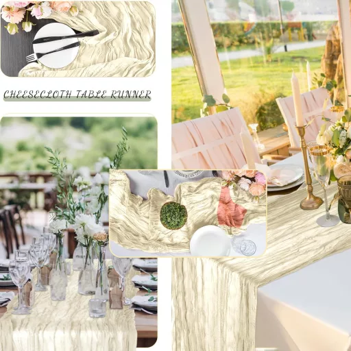 BOUBONI Bézs Cheesecloth Asztali Futó 90x300cm Boho Gáz Esküvő Születésnap