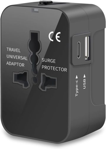 Adaptor de călătorie universal Amoner cu porturi USB-C și USB-A - Convertor internațional pentru prize americane, italiene, engleze, japoneze, franceze