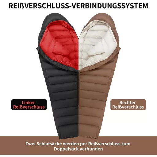 Sac de dormit de iarnă QEZER 650 cu puf de gâscă, până la -30°C, pentru camping și alpinism