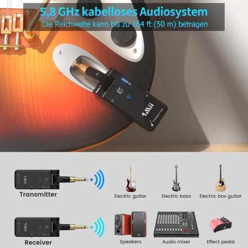 1mii M2 bežični 5.8GHz sustav odašiljača i prijemnika za gitaru s 8 sati rada