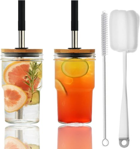 Vitever Bubble Tea pohárová súprava 475ml - biele sklo s vrchnákom a slamkou