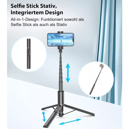 TONEOF Trepied Selfie Rotativ de 153cm cu Telecomandă - Compatibil iPhone și Android