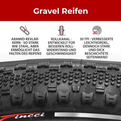 Set Anvelope Pliabile Gravel Fincci 700x38c - 28x1.5" cu Protecție la Puncții, pentru Biciclete Hibrid și MTB, Dimensiune 40-622