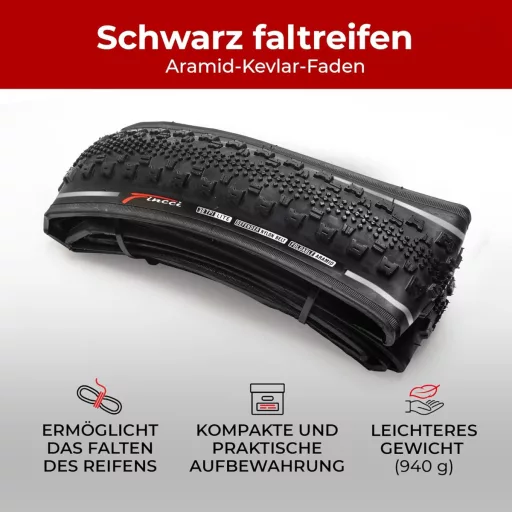 Set Anvelope Pliabile Gravel Fincci 700x38c - 28x1.5" cu Protecție la Puncții, pentru Biciclete Hibrid și MTB, Dimensiune 40-622