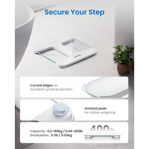 Cântar Digital de Baie RENPHO cu Afișaj LED, Capacitate 180 kg, cu Baterii incluse