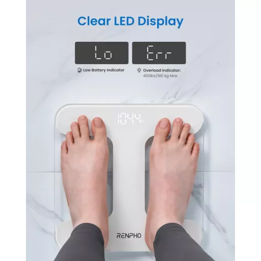 Cântar Digital de Baie RENPHO cu Afișaj LED, Capacitate 180 kg, cu Baterii incluse