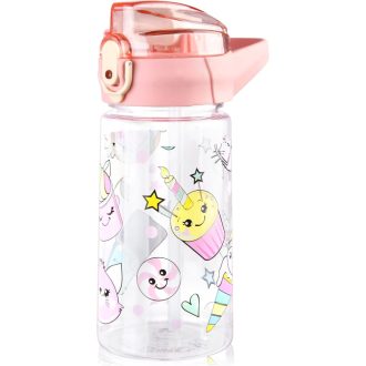   flintronic Gyermek Kulacs 500ml - BPA-mentes Szívószálas Ivópalack Szivárgásmentes Fedéllel, Rózsaszín Sportpalack Iskolába, Kiránduláshoz