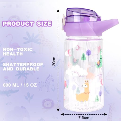 flintronic 500ml Gyerek Ivópalack Szívószállal, BPA-Mentes Sportpalack Lányoknak és Fiúknak, Lila