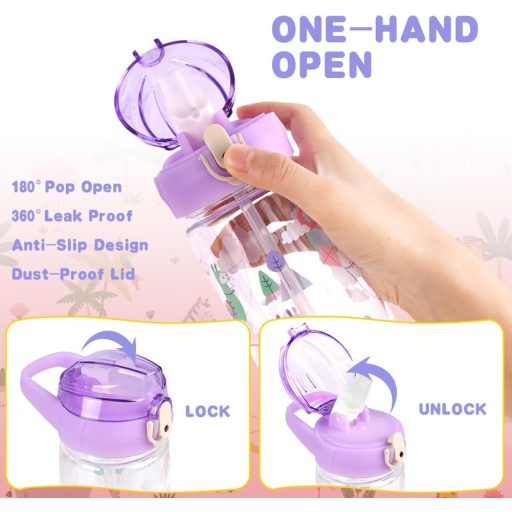 flintronic 500ml Gyerek Ivópalack Szívószállal, BPA-Mentes Sportpalack Lányoknak és Fiúknak, Lila