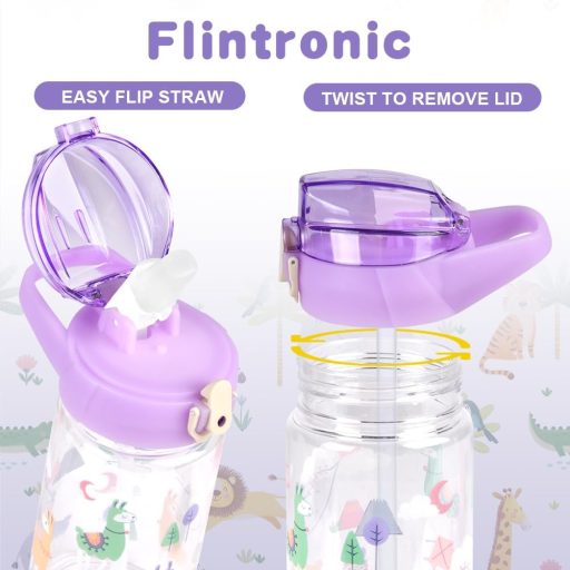 flintronic 500ml Gyerek Ivópalack Szívószállal, BPA-Mentes Sportpalack Lányoknak és Fiúknak, Lila
