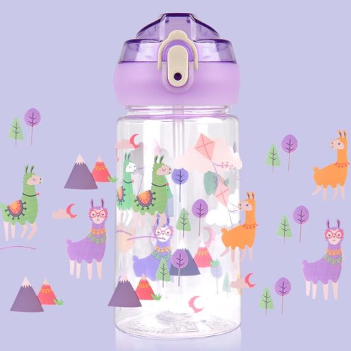 flintronic 500ml Gyerek Ivópalack Szívószállal, BPA-Mentes Sportpalack Lányoknak és Fiúknak, Lila