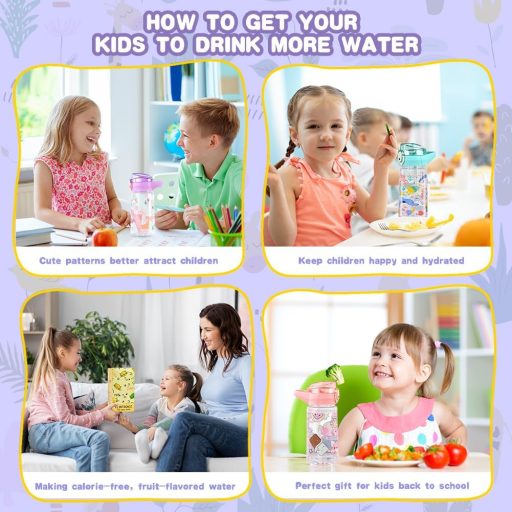 flintronic 500ml Gyerek Ivópalack Szívószállal, BPA-Mentes Sportpalack Lányoknak és Fiúknak, Lila