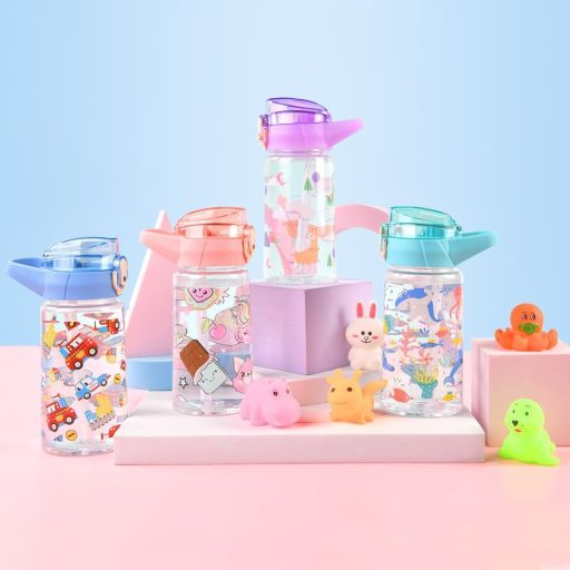 flintronic 500ml Gyerek Ivópalack Szívószállal, BPA-Mentes Sportpalack Lányoknak és Fiúknak, Lila