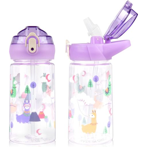 flintronic 500ml Gyerek Ivópalack Szívószállal, BPA-Mentes Sportpalack Lányoknak és Fiúknak, Lila