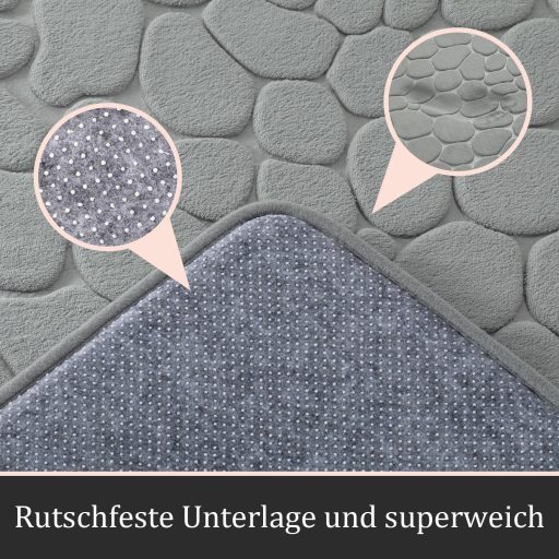 Set covorașe baie 5 piese Chakme Memory Foam - Model pietricele, antiderapant, absorbant, lavabil, gri deschis