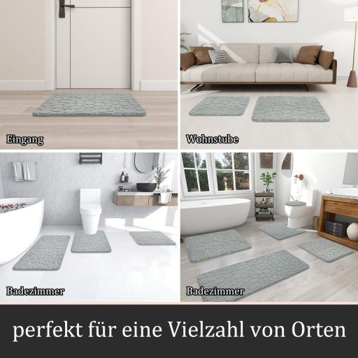 Set covorașe baie 5 piese Chakme Memory Foam - Model pietricele, antiderapant, absorbant, lavabil, gri deschis