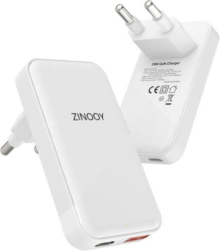 Încărcător Rapid ZINOOY 35W cu Port Dublu, PD/QC 3.0 USB-C și USB-A, Compatibil iPhone 16/15 Samsung iPad Huawei, Încărcător Ultra Subțire pentru Călătorii, Acasă