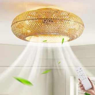   Ventilator de tavan MiiR din bambus cu lampă, telecomandă, 6 trepte de viteză