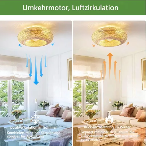 MiiR Bambusz Mennyezeti Ventilátor Lámpával, Távirányítóval, 6 Fokozat