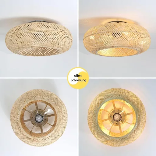 MiiR Bambusz Mennyezeti Ventilátor Lámpával, Távirányítóval, 6 Fokozat