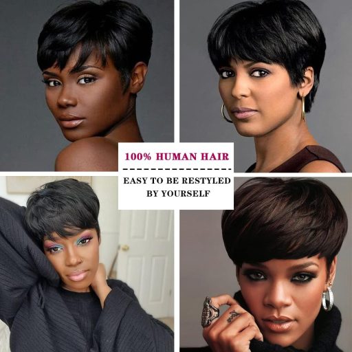 Fereowth Pixie Cut parochňa z pravých vlasov, čierna dámska krátka parochňa s ofinou