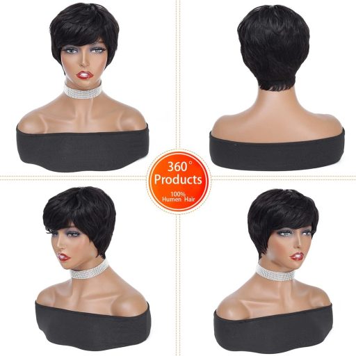 Fereowth Pixie Cut parochňa z pravých vlasov, čierna dámska krátka parochňa s ofinou