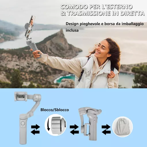 STRBDYI 3 tengelyes telefonstabilizátor iPhone Android AI követéssel összecsukható