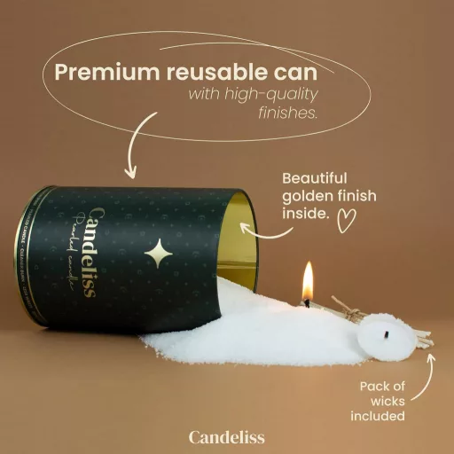 CANDELISS Perlová Sviečka z Pieskového Vosku v Kovovej Dóze – Luxusná Súprava Voskových Perličiek