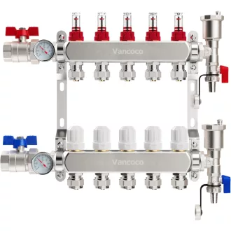   VANCOCO Fűtési Elosztó Rozsdamentes Acél 5 Körös Euro Kúp 16x2mm Padlófűtéshez