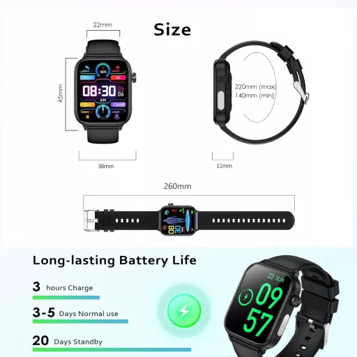 Marsyu ET570 Okosóra EKG Funkcióval - Vérnyomás, Testhőmérséklet, Pulzusmérő, Bluetooth Hívás, 1.96" HD Kijelző, IP68 Vízálló, 100+ Sportmód
