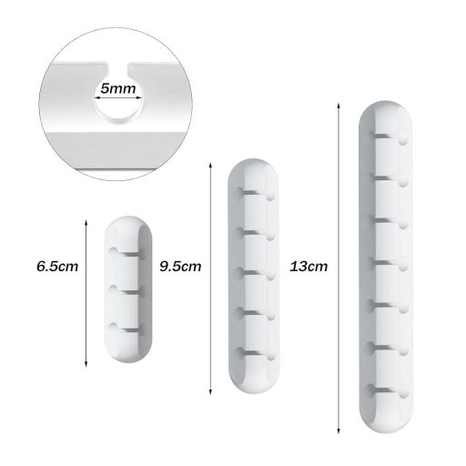 RTRTGS 3 db-os Kábelrendező Szett - Öntapadós Kábeltartó Asztalra, USB, Töltő és Audio Kábelekhez, 3-5-7 Rekeszes Fehér Kábelszervező Irodáb