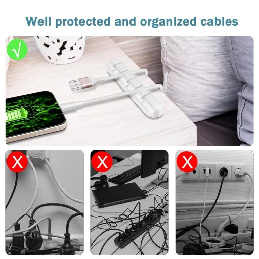 Sada organizérov káblov RTRTGS, 3 ks – Samolepiaci držiak káblov na stôl, pre USB, nabíjacie a audio káble, biely organizér káblov s 3-5-7 priehradkami do kancelárie