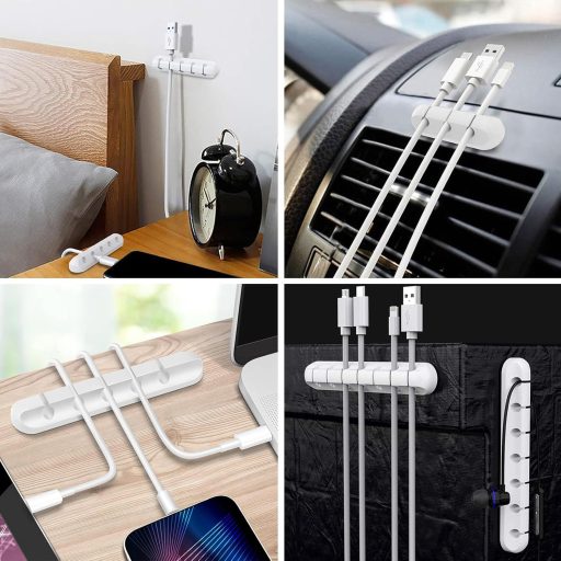 Set de 3 organizatoare de cabluri RTRTGS - Suport adeziv pentru cabluri, pentru birou, USB, cabluri de încărcare și audio, organizator de cabluri alb cu 3-5-7 compartimente pentru birou