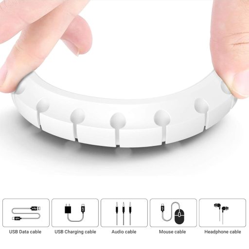 RTRTGS 3 db-os Kábelrendező Szett - Öntapadós Kábeltartó Asztalra, USB, Töltő és Audio Kábelekhez, 3-5-7 Rekeszes Fehér Kábelszervező Irodáb