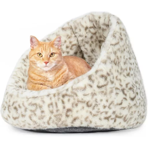 YITAHOME macskaagy mosható párnával, macskabarlang kiscicáknak, fehér-barna 43x41x35cm
