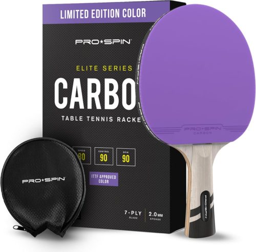 PRO SPIN Karbon Pingpong Ütő - Professzionális Lila Limitált Kiadás, 2.0 mm Szivacs, Kiváló Pörgetés és Pontosság, Védőtokkal, Középhaladó J
