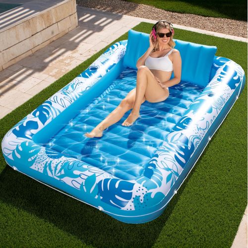 Sloosh Saltea gonflabilă pentru piscină 178x116 cm - Șezlong albastru pentru adulți cu 2 suporturi pentru pahare, capacitate portantă 140 kg, accesoriu pentru petreceri la piscină
