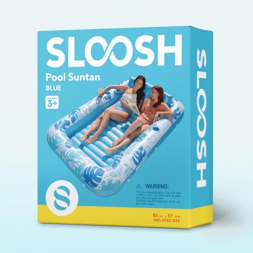 Sloosh Nafukovací Matrac do Bazéna 178x116 cm - Modrý Matrac na Opaľovanie pre Dospelých s 2 Držiakmi na Poháre, Nosnosť 140 kg, Vodná Plážová Potreba