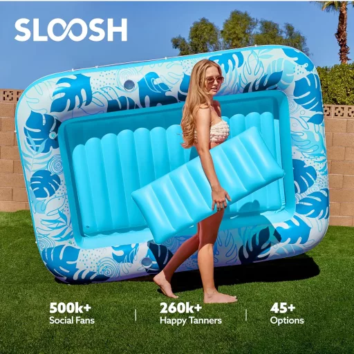 Sloosh Felfújható Matrac Medencébe 178x116 cm - Kék Napozó Matrac Felnőtteknek 2 Pohártartóval, 140 kg Teherbírás, Vízi Parti Kellék
